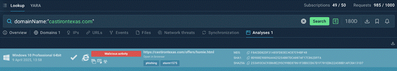 The website we checked is associated with malicious activities
